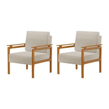 Imagem de Kit 2 Poltronas Decor Pés Madeira Maciça Yasmin Linho Crú