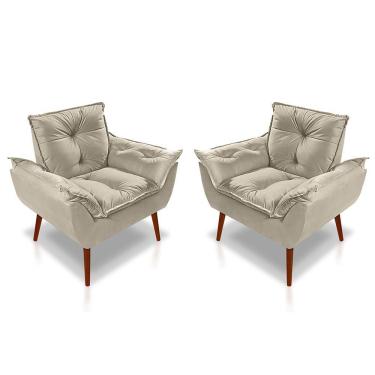 Imagem de Kit 02 Poltrona Opala Decorativa Suede Bege