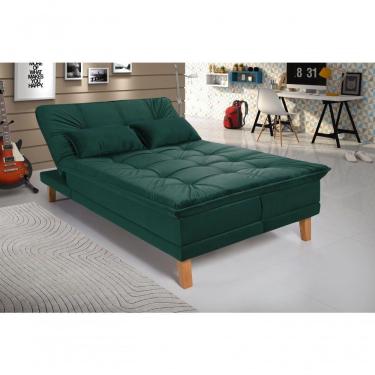 Imagem de Sofá Cama Berlim 3 Lugares Império Reclinável Casal Pés Madeira Suede Verde 403