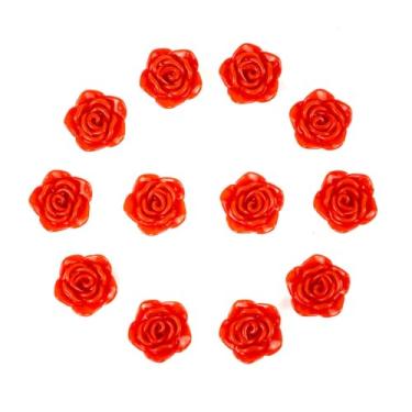 Imagem de Kit C/12 Miçangas em Resina Flor Rosa Vermelha 2 cm