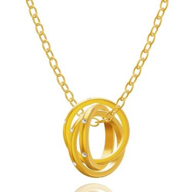 Imagem de PEITEN Colar feminino com anel triplo banhado a ouro 18K, design externo, joias modernas, Large, Metal banhado a ouro 18k, Sem Pedra Preciosa