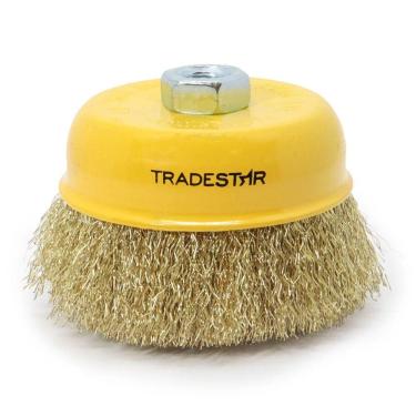 Imagem de Escova Copo 4'' Aço Latonado Ondulado Rosca M14 Tradestar