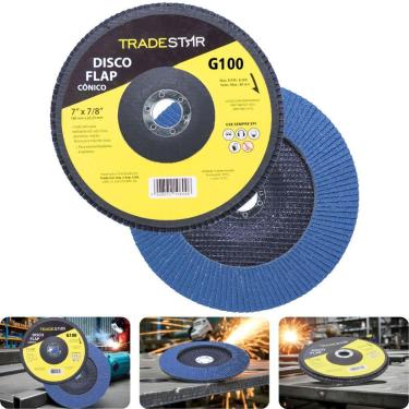 Imagem de Disco Flap 180 Mm G100 Fibra Cônico Azul Aço E Inox Tradestar