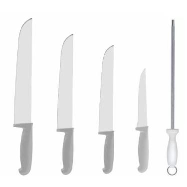 Imagem de Kit Facas Açougueiro Churrasco Cozinha 6 8 10 12 + Chaira 12 Cabo Bran