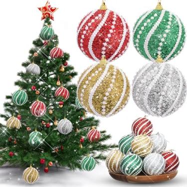 Imagem de Leitee 12 bolas de Natal com glitter de 8 cm, enfeites de árvore de Natal de espuma à prova de estilhaçamento, com glitter, bolas de pérolas penduradas para Natal, Ano Novo, decorações de festa de