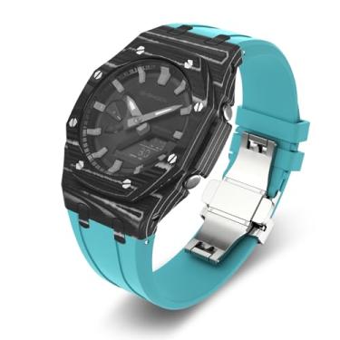 Imagem de Capa luxuosa de fibra de carbono com pulseira de fluoroelastômero compatível com CASIO GA2100 GA2110, capa protetora militar resistente, proteção tática resistente, movimento de pulseira de borracha