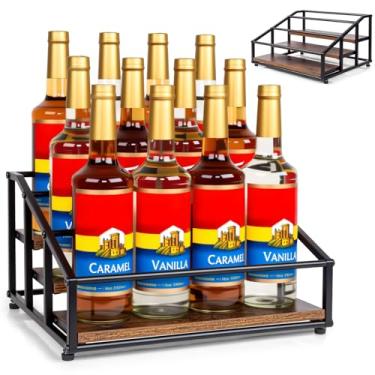 Imagem de Organizador de xarope de café, prateleira de exibição de garrafa de licor, suporte para garrafas de xarope de 3 níveis 12 para cafeteria, cozinha, pequena prateleira de vinho para armazenamento