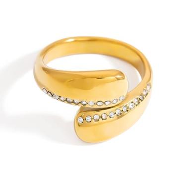 Imagem de Izpack Anel feminino banhado a ouro 18 quilates com zircônia cúbica em zircônia cúbica ajustável empilhável de aço inoxidável grosso eternidade anéis abertos delicados joias de noivado de casamento