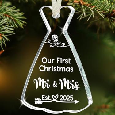 Imagem de Our First Christmas as Mr and Mrs 2025 – Decoração de lembrança de Natal para recém-casados, presente de casamento para casal, lembrança de aniversário personalizada, decoração de árvore de Natal para