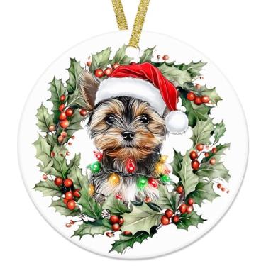 Imagem de nvucamd Enfeites de cerâmica de Natal para cães Yorkshire Terrier, presentes para mulheres, homens, cães, adornos, decorações para árvore de Natal