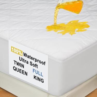 Imagem de KNX Protetor de colchão 100% à prova d'água, capa de colchão de tecido de ar 3D de tamanho completo com bolso profundo de até 45,7 cm, acolchoado sem ruído, lavável na máquina, branco, 137 x 189 cm