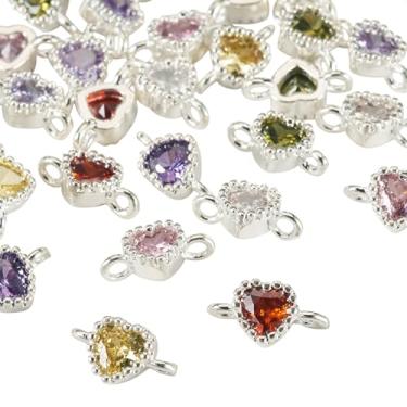 Imagem de Spritewelry 28 peças de pingentes de conector de zircônia cúbica de coração, amuletos de strass, pingentes de elos de cristal com laço duplo para colar, pulseira, brinco, fabricação de joias