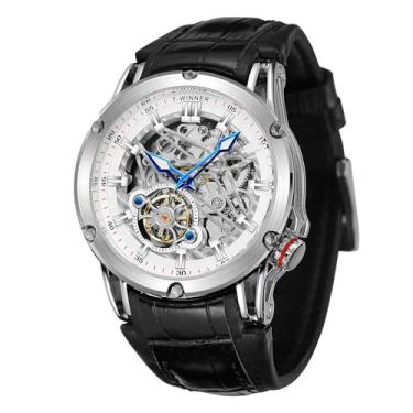 Imagem de WENFVVIN Novo relógio automático masculino com mostrador grande, poderoso relógio de pulso esqueleto exótico Tourbillon, Branco, prata