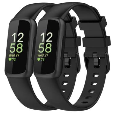 Imagem de Pacote com 2 pulseiras compatíveis com Fitbit Inspire 3, pulseira de substituição esportiva ajustável de silicone macio de 15,4 mm de largura para mulheres e homens (preto/preto, grande)