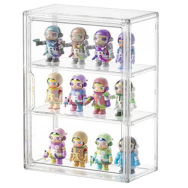 Imagem de Estojo de acrílico transparente para figuras e colecionáveis, caixa de brinquedo Lego Labubu de 3 níveis, mesa ou caixa de armazenamento com 2 prateleiras removíveis, prateleira de exibição de