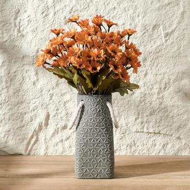 Imagem de Vaseking Vaso elegante pequeno, vaso de cerâmica moderna com textura geométrica minimalista de 18 cm com corda para pendurar, sacola criativa para decoração de casa, sala de estar, casamento