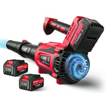 Imagem de Soprador de folhas sem fio – Ventilador de folhas de motor sem escova de 650 CFM com controle de 6 velocidades e cabo ergonômico – Inclui 2 pilhas de 5,0 Ah e carregador rápido – Sopradores para