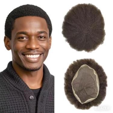 Imagem de JUST HAIR Unidades De Cabelo Para Homens Negros, Peruca Afro Toupee, Sistemas Renda Francesa Completa, Castanho Escuro, Cacheado, Substituição (Onda 4 Mm)