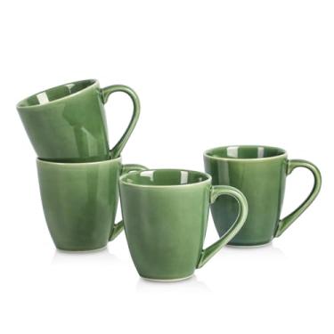 Imagem de vicrays Conjunto de canecas de café, 340 g, conjunto de 4, canecas de cerâmica para homens, mulheres, canecas esmaltadas exclusivas com alça para café, chá, leite, cacau, cereal (verde)