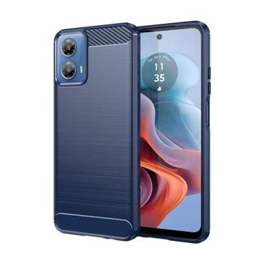 Imagem de Vavies Capa para Moto G34 5G / Moto G45 5G XT2363-2 Capa de fibra de carbono Slim Soft TPU Capa protetora de absorção de choque à prova de choque para Motorola Moto G34 azul marinho