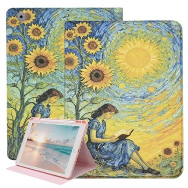Imagem de Capa giratória para iPad 9ª/8ª/7ª geração, 10,2 polegadas 2021/2020/2019, capa de couro PU PU para leitores, suporte multiangular, despertar/hibernar, inteligente, girassol