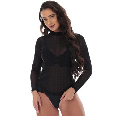 Imagem de Blusa Tule Camisa Poá Frimodas Manga Longa Transparente-Feminino