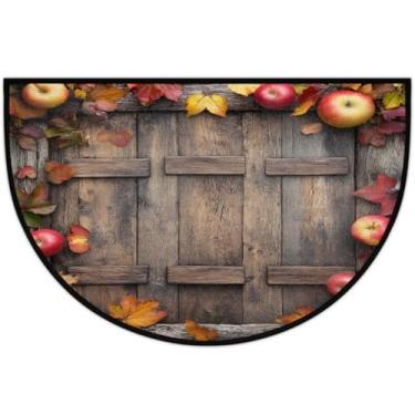 Imagem de Tapete de porta meio redondo, madeira, maçã, outono, antiderrapante, absorvente, semicírculo, tapetes laváveis, metade da lua, tapetes para ambientes internos, pátio, cozinha, banheiro, entrada