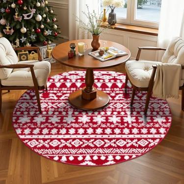 Imagem de Tapete de área de Natal 1,2 m - Tapetes laváveis à máquina de Natal, tapete decorativo redondo para ambientes internos, tapete de borracha antiderrapante para sala de estar, quarto, sala de jantar