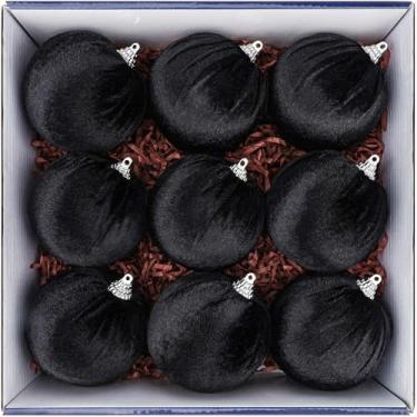 Imagem de Funzhan 9 bolas pretas de veludo de 8 cm para decoração de árvore de Natal, enfeites de decoração de árvore de Natal, bolas artesanais inquebráveis para aniversários, Halloween, feriados, casamentos