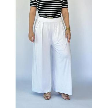 Imagem de Calça Pantalona Feminina Cintura Alta em Viscolycra Tribo livre, Branc