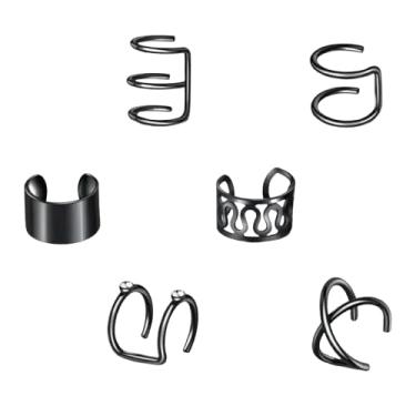 Imagem de Kit 6 Brincos Preto-metalizado Modelos Sem Furo Femininos Variados Estilo Moderno