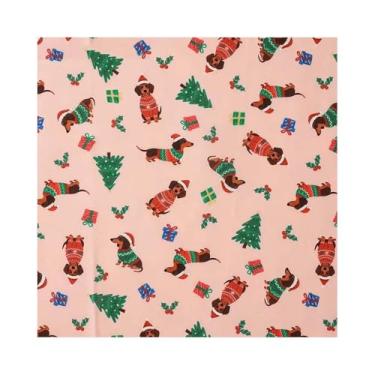 Imagem de Tecido Estampa Cachorrinho Natalino Fofo, 1unid (50/100/300x150cm) - Poliéster Rosa Macio, Ideal para Artesanato DIY: Almofadas, Gorros Natal, Fantasias & Embalagens Presente(50X150cm)