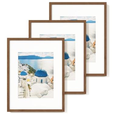 Imagem de Axeman Porta-retrato de 40 x 50 cm com tapete para 28 x 35 cm, conjunto de 3 molduras para pôster, madeira de carvalho maciça, nogueira