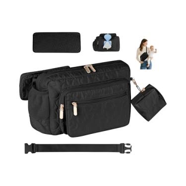 Imagem de Rexmore Pochete bolsa de fraldas com trocador portátil e dispensador de lenços, cintura transversal ajustável para mulheres, Preto, 11 x 3.15 x 7.87 inches