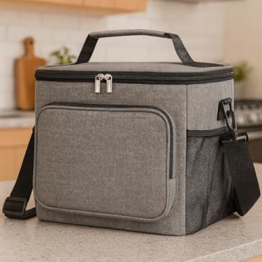 Imagem de Bolsa Térmica Quadrada Grande Unissex Com Alça Transversal Para Armazena Alimentos Viagme Academia Primum (Cinza)
