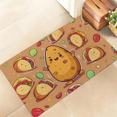 Imagem de amepay Tapete de porta de batata para ambientes internos, capacho elegante de 43 x 75 cm de tecido não tecido com comida de desenho animado, capacho de cozinha divertido, para varanda, quarto, sala de
