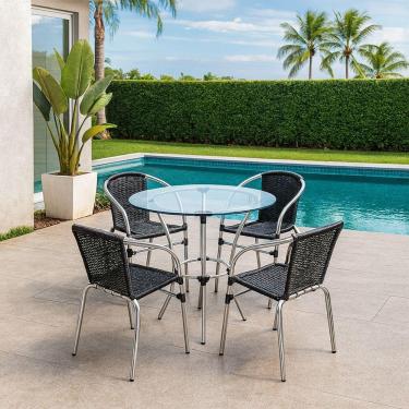 Imagem de Conjunto Pool Mesa E 4 Cadeiras Alumínio Fibra Acesse Móveis Preto