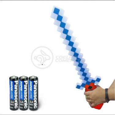 Imagem de Kit Brinquedo Espada Pixel Minecraft 58cm C/Som Luz+3 Pilhas