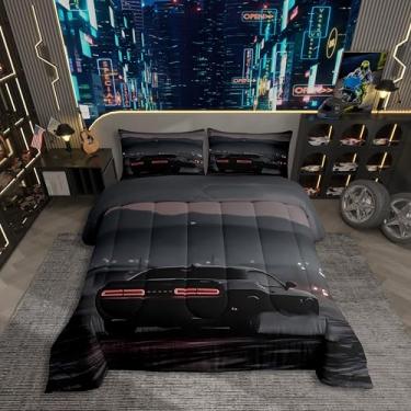 Imagem de Erosebridal Jogo de cama solteiro de carro de corrida legal para crianças, meninos e meninas, meninos, esportes, esportes radicais, preto para todas as estações