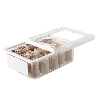 Imagem de Organizador de gaveta de roupas íntimas para divisória de armário, 15 compartimentos, divisória removível, organizador de meias com trilho deslizante, armazenamento transparente para roupas íntimas