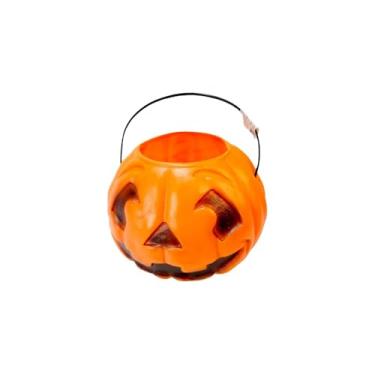 Imagem de Balde de Abóbora Grande para Halloween, Plástico, 18cm Diâmetro, 16cm Altura, com Alça, Decoração e Cesto para Guloseimas