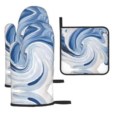 Imagem de Mural de mármore – Conjunto de cozinha essencial com 3 peças, luvas resistentes ao calor e aderência da tampa, proteção para churrasco no forno, design de armazenamento suspenso.