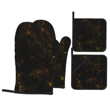 Imagem de Golden Earth Tie-Dye - Conjunto de luvas de cozinha com suportes de tampa, luvas de forno resistentes ao calor para lidar com panelas quentes, grelhar, churrascos, kit de 4 peças.