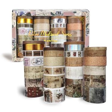 Imagem de QUDUME Conjunto de 24 rolos vintage de fita Washi para escrita, fita decorativa de borboleta floral retrô para scrapbooking, diário de lixo, suprimentos de diário de bala, artesanato faça você mesmo
