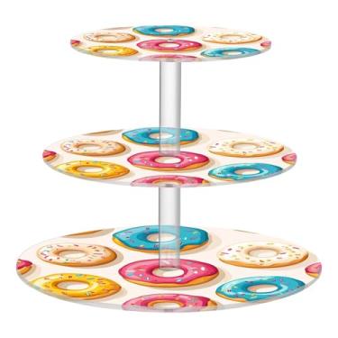 Imagem de CEBUGI Suporte de cupcake de 3 camadas, rosquinhas coloridas com granulados, suporte redondo para bolo, torre, bandeja de servir em camadas de acrílico para chá, chá de bebê, casamento e mais