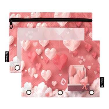 Imagem de Wassud Balão em forma de coração (3) pacote com 2 pastas para fichário, 3 furos, pastas de bolso, organizador de fichários para casa, escritório