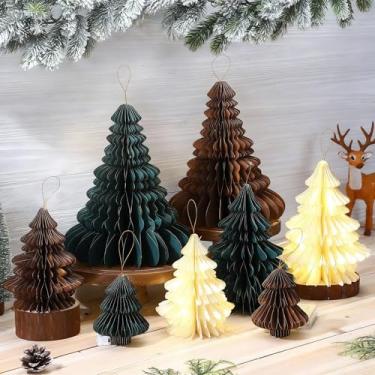 Imagem de Faccito 8 peças de centro de mesa de centro de mesa de favo de mel de Natal de papel iluminada por LED com 2 cordas de luz LED para decoração de fim de ano (cor clássica)