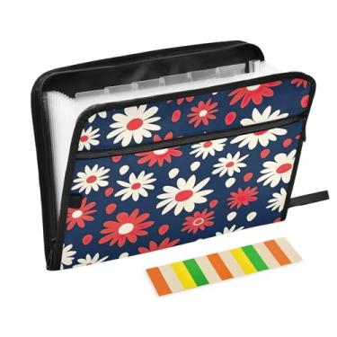 Imagem de Wassud Red Daisy Organizador de arquivos sanfonado com 13 bolsos, pastas expansíveis com abas e adesivos, organizador de pastas de documentos de recibo de papel tamanho carta A4 para viagens de