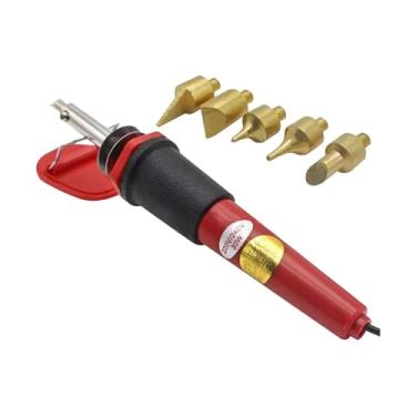 Imagem de Generic Kit de ferro de soldar elétrico com fio, 5 pontas e suporte, caneta de pirografia, ferramenta de soldagem para entalhar cabaças, metal e madeira.