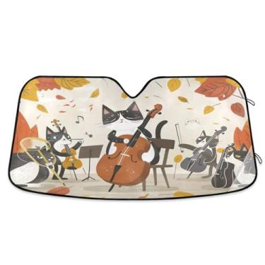 Imagem de STAYTOP Gato fofo tocando violoncelo para-brisa de carro, protetor de viseira dobrável, mantém a frescura bloqueia raios UV e acessórios para proteger carros, SUVs, caminhões-P